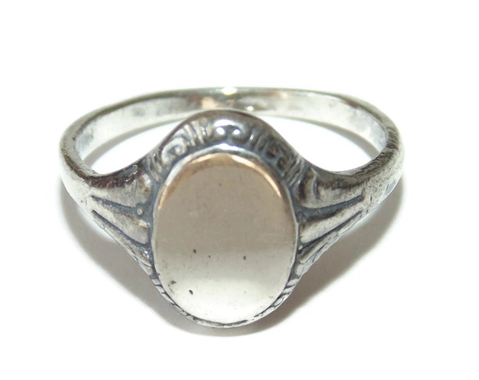 925 Vintage Estate Sterling Silver Unisex Signet Pinkie Pinky Ring Monogram Engravable Front US Size 8 Jewelry Gift For Her Him Argent