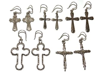Sold Separately Vintage Estate Sterling Silver Hooks Metal Alloy Earrings Cross Shaped Christian Religious Jewelry Jewellery Gift For Her