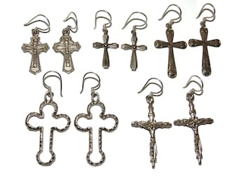 Sold Separately Vintage Estate Sterling Silver Hooks Metal Alloy Earrings Cross Shaped Christian Religious Jewelry Jewellery Gift For Her