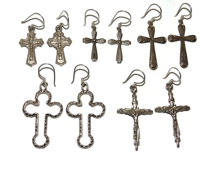 Sold Separately Vintage Estate Sterling Silver Hooks Metal Alloy Earrings Cross Shaped Christian Religious Jewelry Jewellery Gift For Her