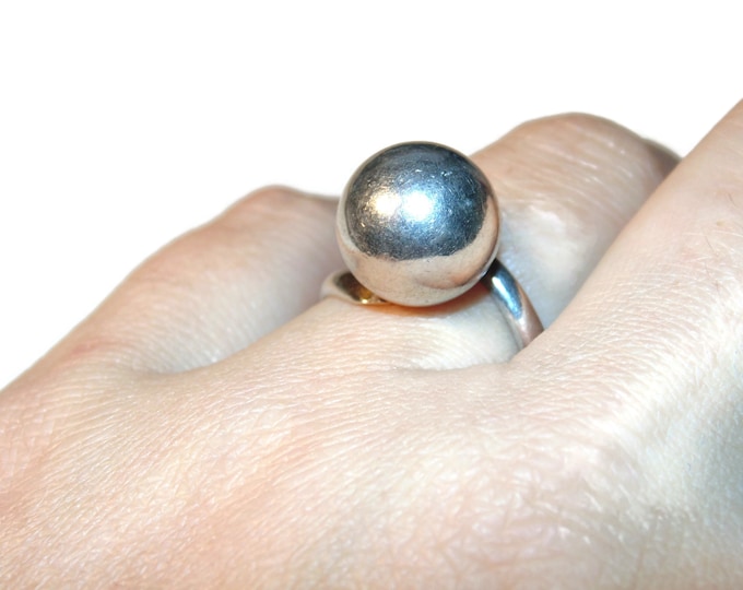 925 Vintage Estate Modernist Ball Statement Sterling Silver Ring US Size 7.5 Jewelry Jewellery Birthday Gift For Her Him