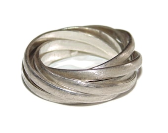 925 Vintage Estate Sterling Silver Multiband 7 Piece Band Ring US Size 5 Jewelry Jewellery Birthday Gift For Her Him