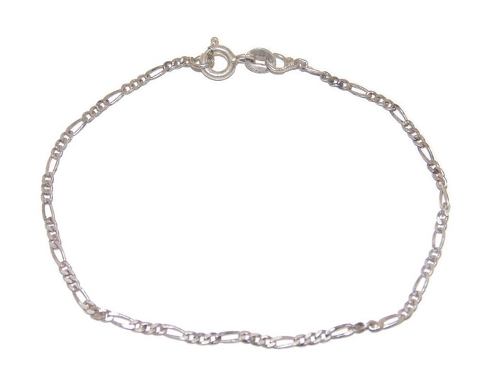925 Sterling Silver Figaro Chain Bracelet Vintage Estate Slim Links 7.25" or 8.5" Long  Jewelry Jewellery Gift For Her Argent