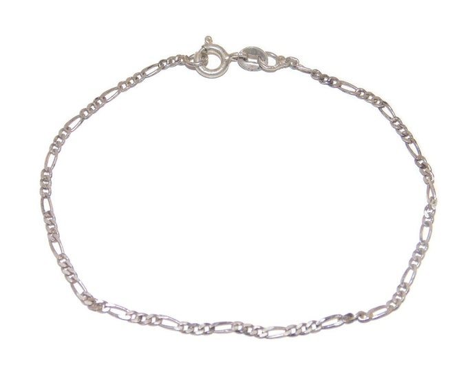 925 Sterling Silver Figaro Chain Bracelet Vintage Estate Slim Links 7.5" or 8.75" Long  Jewelry Jewellery Gift For Her Argent