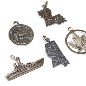 925 Separat verkauft Vintage Nachlass Sterling Silber Charms Louisiana Mississippi YellowStone Wyoming Kanada Ahornblatt Geschenk für Ihn Für Sie