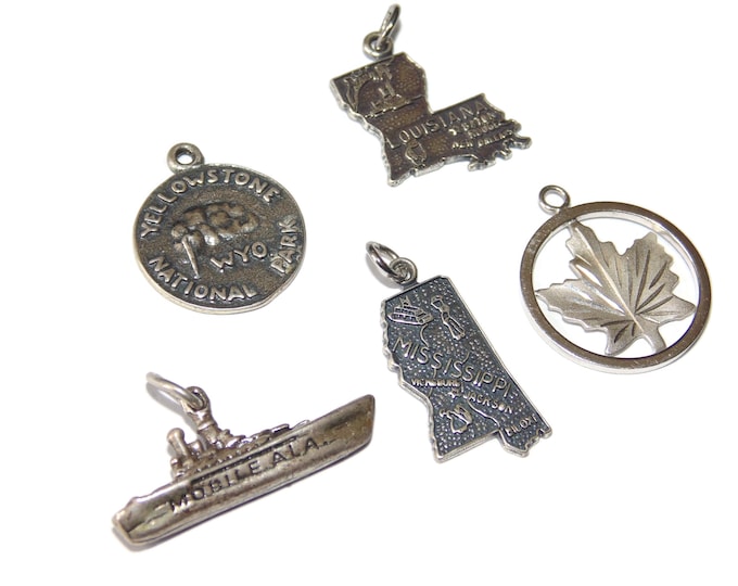 925 Sold Separately Vintage Estate Sterling Silver Charms Louisiana Mississippi YellowStone Wyoming Canada Maple Leaf Gift For Him For Her