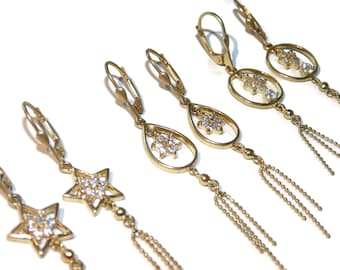 Vermeil Sterling Silver Dangle Earrings: Cubic Zirconia Tassel Jewelry