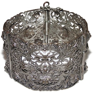 Vintage Ornate Silver Alloy Bangle Bracelet: Ethnic Statement Jewelry