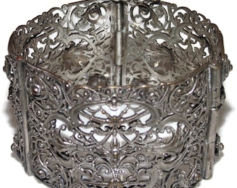Antique Ethnic Early Century Vintage Estate Silver Cuff Bangle Bracelet Ornate Dangle Ball Statement Jewelry Jewellery Birthday Gift For Her