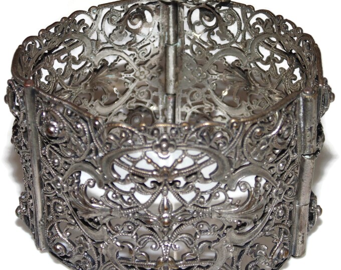 Antique Ethnic Early Century Vintage Estate Silver Cuff Bangle Bracelet Ornate Dangle Ball Statement Jewelry Jewellery Birthday Gift For Her