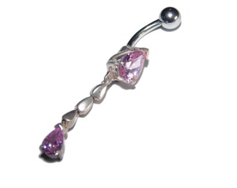 New Hypoallergenic Surgical Steel Bar Sterling Silver Elements Crystal Rhinestones Belly Button Naval Ring Piercing Bar Dangle Pink