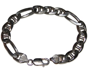 Men's Vintage Estate Sterling Silver Rocker Biker Italy Figaro Links Chain Mariner Bracelet 925 Jewelry 8" Long Birthday Gift For Him