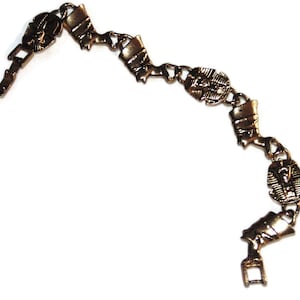 Bronze Bracelet Chain Statement Egyptian Revival Egypt Pharaoh Queen Nefertiti 6.5&quot; Birthday Gift For Her Gold Tone