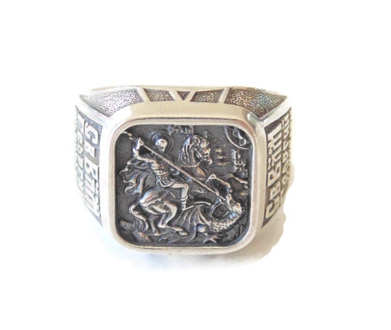 925 Men's Saint George Sterling Silver Ring Chris… - image 1