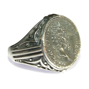925 Men's Artisanal Sterling Silver Ring Signet Roman Ancient Coin Copy ...
