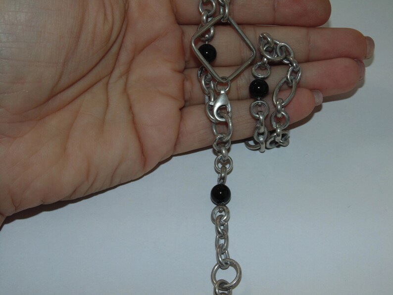 925 Sterling Silver Necklace Pendant Vintage Estate Artisan Adj Length Black Beads Chain 23 Jewelry Jewellery Gift For Her Argent