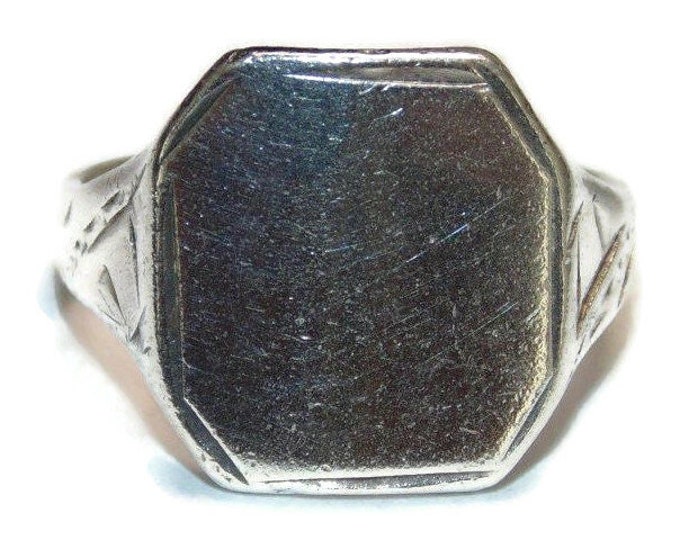 Vintage Estate Solid Sterling Silver 925 Large Square Engravable Front Signet Mens US Size 10 Ring Jewelry Jewellery