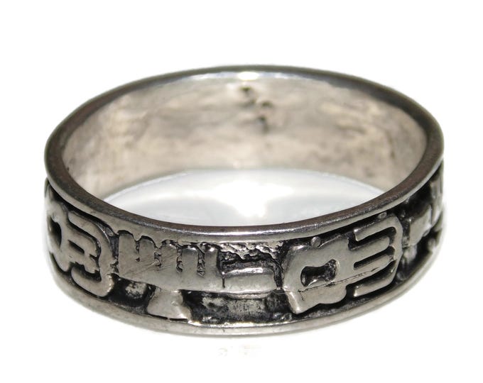 925 Vintage Estate Sterling Silver Ring Band Men Wide Statement Rocker Biker Size 11 Jewelry Jewellery Birthday Mexico Aztec Gift For Him