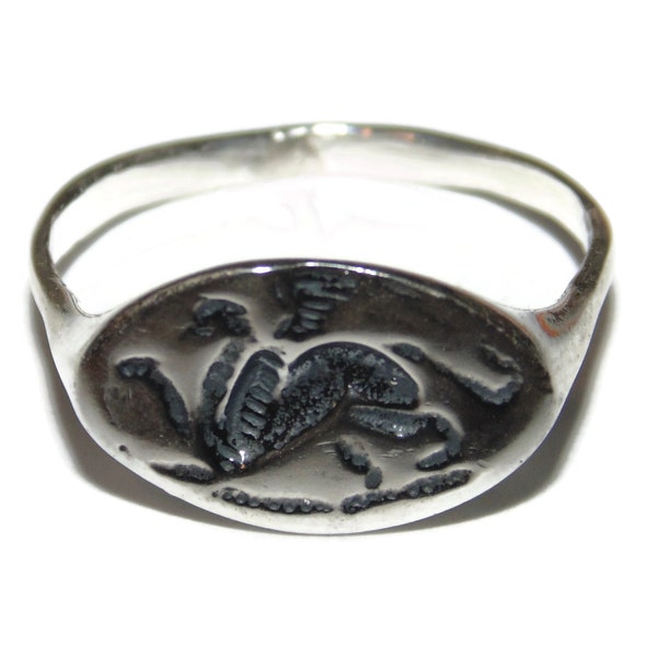 925 Artisan Chimera Etching Greek Stamp Sterling Silver Ring Signet Statement Pinkie Pinky Ring Jewelry Birthday Gift for Her For Him