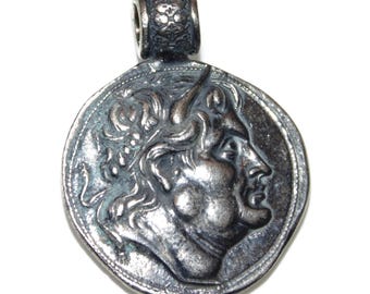 Ancient Greek Coin Sterling Silver Demetrius I King of Macedon Poliorcetes Artisanal Copy Pendant Medal Medallion
