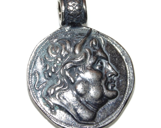 Ancient Greek Coin Sterling Silver Demetrius I King of Macedon Poliorcetes Artisanal Copy Pendant Medal Medallion
