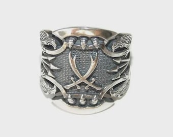 SALE 925 Men's Sterling Silver Ring Signet Yatagan Sword Arrow Biker Rocker Eagles Sz 10c Birthday Gift For Him