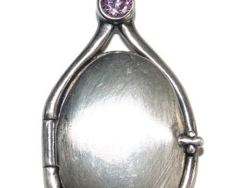925 Estate Sterling Silver Pendant Locket Oval Double Picture Natural Amethyst H2O Just Add Water Mermaids Jewelry Birthday Gift For Her