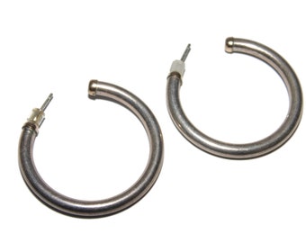 925 Vintage Estate Sterling Silver Medium Tube Boho Hoop Hoops Pierced Earrings Jewelry Jewellery Gift For Her Argent Statement