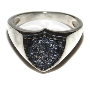 SALE 925 Men&#39;s Sterling Silver Ring Saint George Catholic Christian Religious Orthodox Crest Signet Dragon Protector Birthday Gift For Him