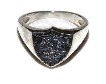 Saint George Sterling Silver Signet Ring: Dragon Crest, Religious Protector