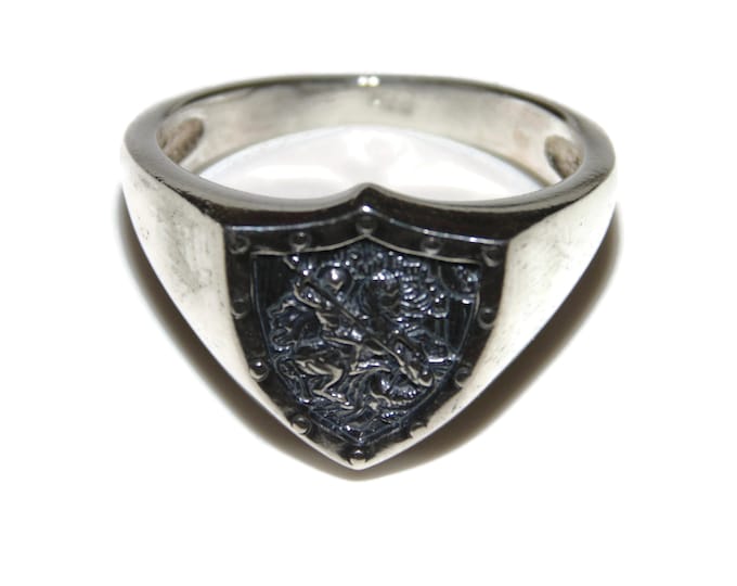 SALE 925 Men's Sterling Silver Ring Saint George Catholic Christian Religious Orthodox Crest Signet Dragon Protector Birthday Gift For Him