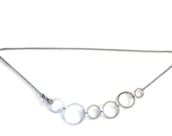 925 Vintage Estate Sterling Silver Dainty Modernist Loops Front BIB Chain Necklace 20" Long Jewelry Jewellery Birthday Gift For Her