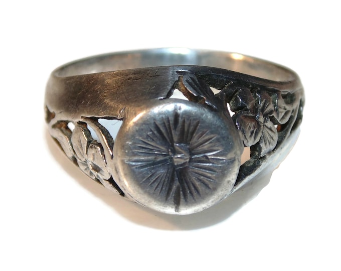925 Vintage Estate Sterling Silver Ring Antique Victorian Raised Cut Out Flowers US Size 8.5 Jewelry Jewellery Birthday Gift For Her