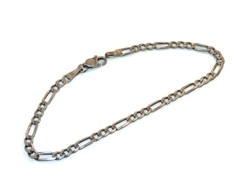 925 Vintage Estate Sterling Silver Figaro Chain Bracelet Links Jewelry 8.75" Long Jewellery Birthday Gift For Her Him