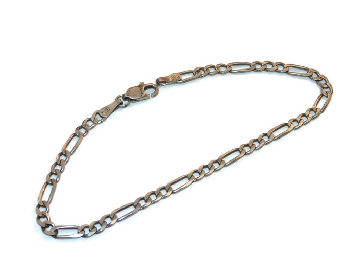 925 Vintage Estate Sterling Silver Figaro Chain Bracelet Links Jewelry 8.75" Long Jewellery Birthday Gift For Her Him