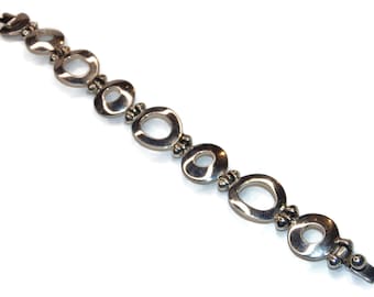 Vintage Sterling Silver Circle Link Bracelet - Modernist Mexico Jewelry