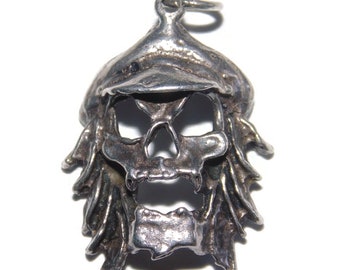 Vintage 925 Sterling Silver Skull Biker Pendant - Rocker Jewelry