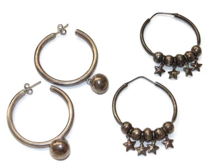 925 Sold Separately Vintage Estate Statement Tubed Sterling Silver Dangle Ball Orb Star Hoop Earrings Jewelry Jewellery Gift For Her Argent