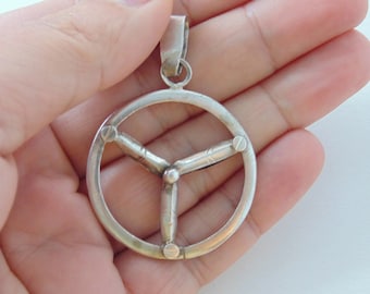 925  Vintage Estate Sterling Silver Pendant Airplane Propeller Racer Steering Wheel Car Trucker Custom Jewelry Birthday Gift For Him Her