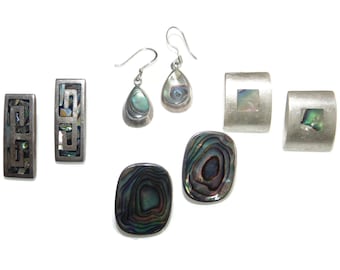 925 Sold Separately Vintage Estate Sterling Silver Boho Mexico Earrings Rainbow Abalone Jewelry Jewellery Birthday Gift For Her