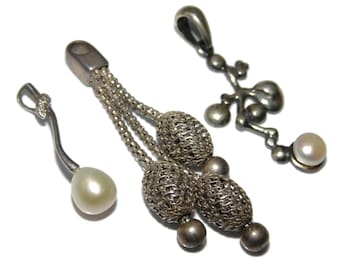 925 Sold Separately Sterling Silver Pendant Vintage Estate Various Dainty Pearls Dangle Mesh Artisan Jewelry Jewellery Birthday Gift For Her