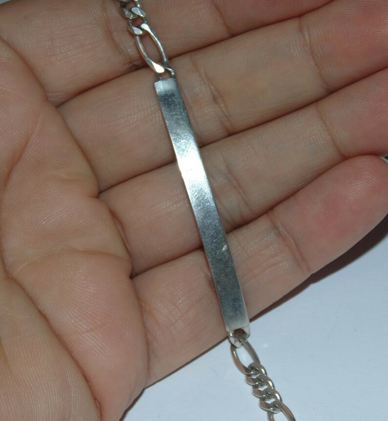 925 Vintage Estate Sterling Silver Figaro Cable Link Chain Medical Signet Monogram Sweetheart Bracelet 9 Jewelry Jewellery Gift For Him Her