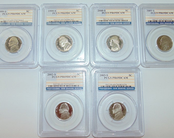 Sold Separately Uncirculated Graded PCGS Deep Cameo PR69 PR69DCAM 5C 5 Cents 1999 S 2000 S 2001 S 2002 S 2003 S Coin Nickel Gift For Him