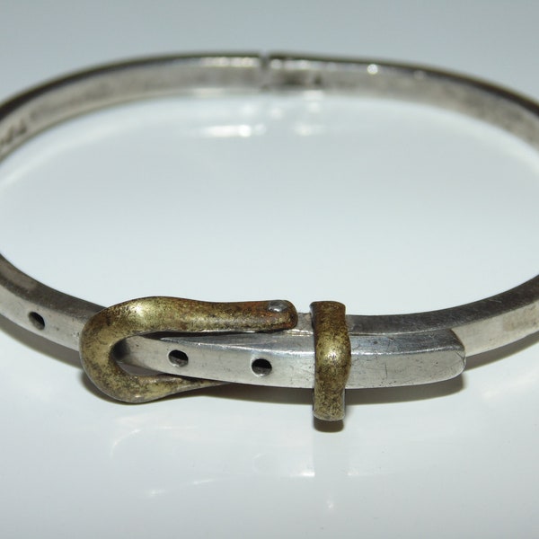 BR23 Vintage Estate Mexico MEX Solid Sterling Silver Belt Bangle Cuff Bracelet 13 grams 2.25" Diameter 925 Jewelry Jewellery For Her