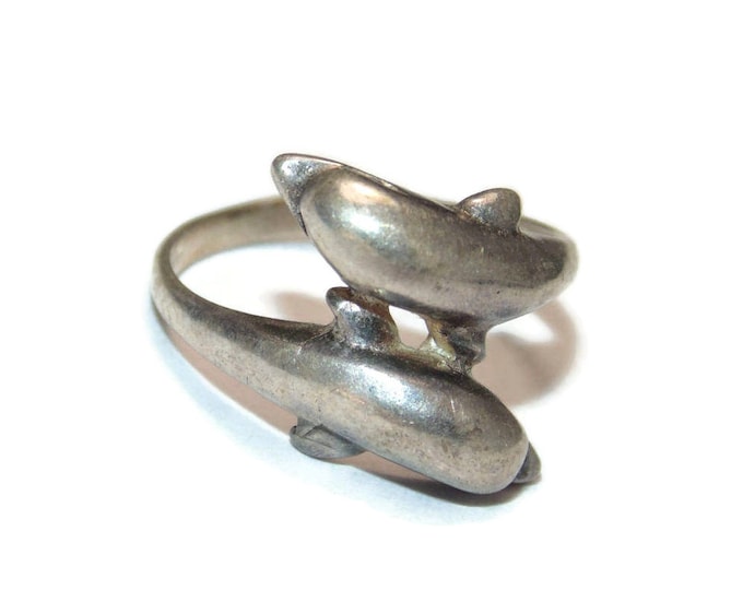 925 Vintage Estate Sterling Silver Dolphins Summer Ring US Size 5 Wrap Sea Jewelry Jewellery Birthday Gift For Her