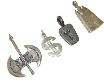 Vintage .925 Sterling Silver Pendants: Rocker Biker Charms