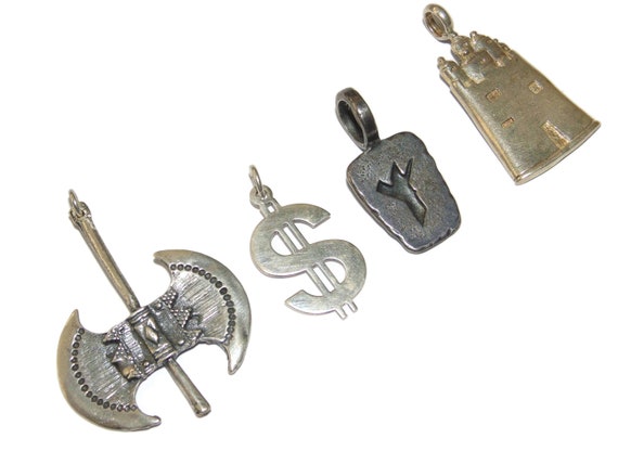 Vintage .925 Sterling Silver Pendants: Rocker Bik… - image 1
