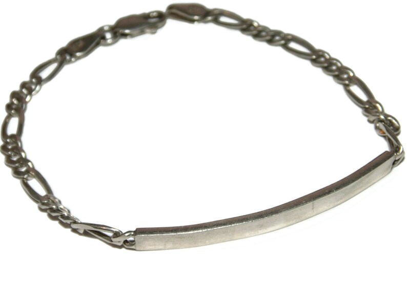 925 Vintage Estate Sterling Silver Figaro Cable Link Chain Medical Signet Monogram Sweetheart Bracelet 9 Jewelry Jewellery Gift For Him Her