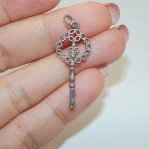 Vintage Filigree Key Pendant: 925 Sterling Silver French Jewelry