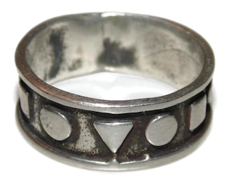 925 Vintage Estate Sterling Silver Ring Band Men Wide Statement Rocker Biker Size 8 Jewelry Jewellery Birthday Gift For Him
